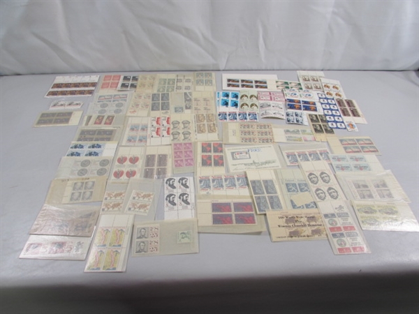 VINTAGE COLLECTORS POSTAGE STAMP BLOCKS MOST IN GLASSINE ENVELOPES