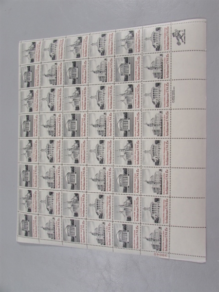 6 SHEETS OF 15 & 18 CENT ARCHITECTURE GUMMED POSTAGE STAMPS