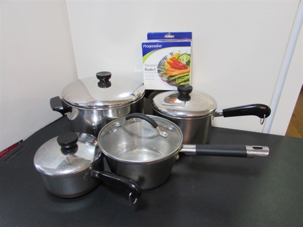 REVERWARE POTS & PANS & STEAMER BASKET