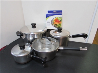 REVERWARE POTS & PANS & STEAMER BASKET