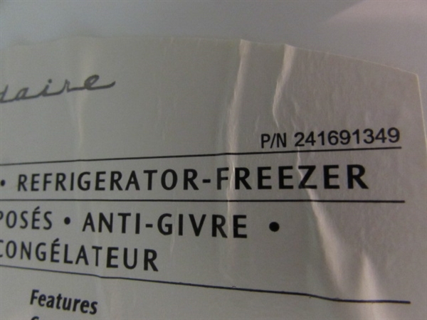 FRIGIDAIRE 16.5 CU FT REFRIGERATOR WITH FROST FREE FREEZER
