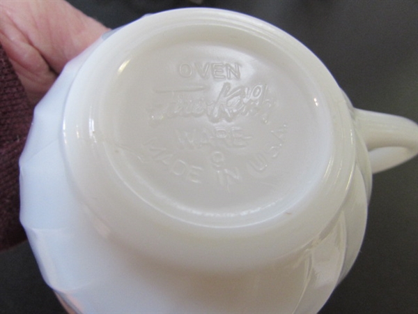 MILK GLASS COLLECTION & METAL SCROLLED STAND