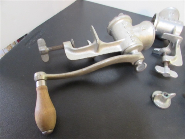 VINTAGE MEAT GRINDERS AND HAND MIXER