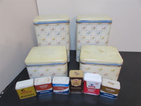 VINTAGE TIN CANISTERS & SPICES