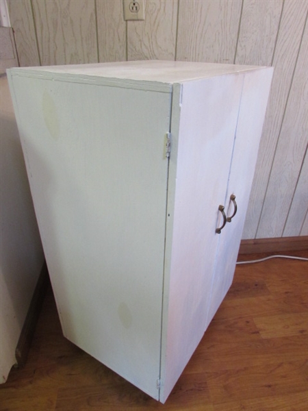 WOODEN CABINET ON WHEELS