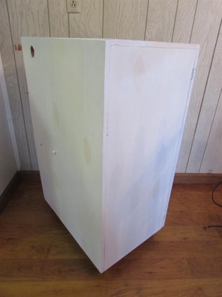WOODEN CABINET ON WHEELS
