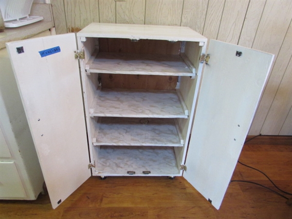 WOODEN CABINET ON WHEELS