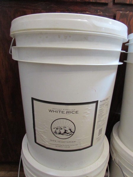 3 5-GALLON BUCKETS OF PINTO BEANS & 1 OF RICE