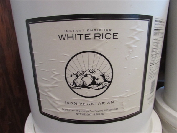 3 5-GALLON BUCKETS OF PINTO BEANS & 1 OF RICE
