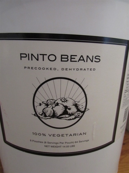 3 5-GALLON BUCKETS OF PINTO BEANS & 1 OF RICE