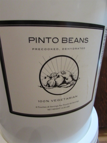 3 5-GALLON BUCKETS OF PINTO BEANS & 1 OF RICE