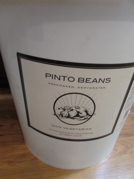 3 5-GALLON BUCKETS OF PINTO BEANS & 1 OF RICE