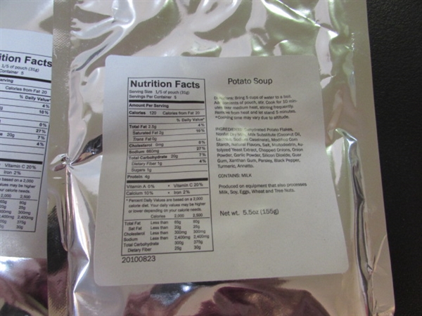 MRE MEALS - 40 PACKAGES OF SOUP - POTATO & CHICKEN NOODLE