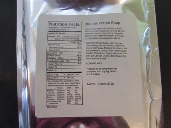 MRE MEALS - 40 PACKAGES OF SOUP - POTATO & CHICKEN NOODLE