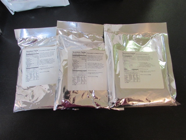 38 ASSORTED MRE'S - WHEY MILK, PANCAKES, COOKIES, BROWNIES & MORE
