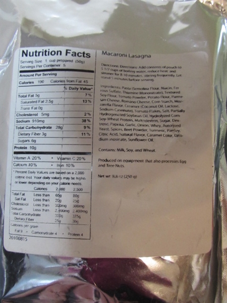 31 MRE MEALS - PASTA & LASAGNA