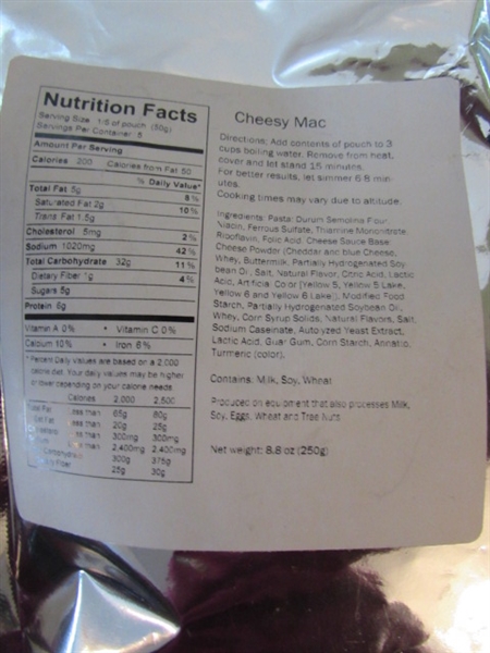 41 MRE MEALS - CHEESY MAC, CREAMY VEGETABLE & MOE
