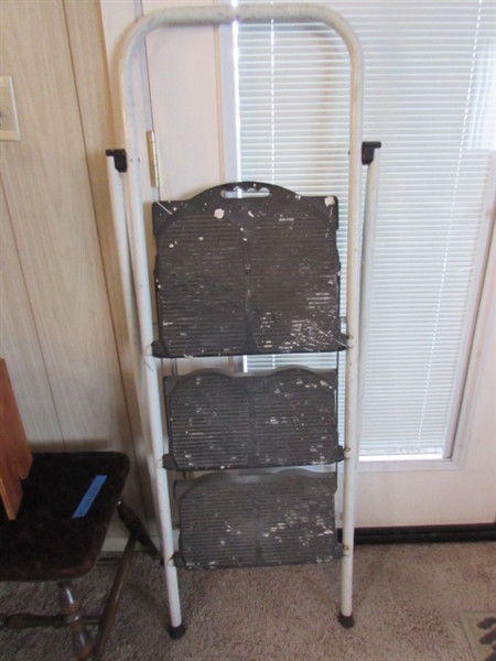 ASSORTED STOOLS & A STEP LADDER