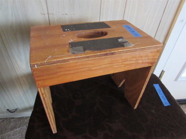 ASSORTED STOOLS & A STEP LADDER