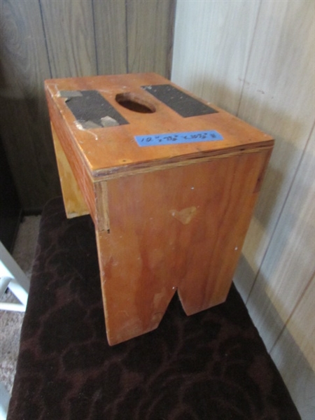 ASSORTED STOOLS & A STEP LADDER