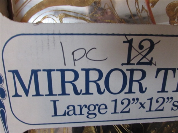 VINTAGE PLASTIC WALL CANDLE SCONCES, PEACOCK PANEL & GOLD MIRRORED WALL PANELS