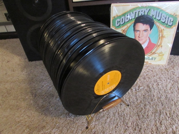 VINTAGE ELECTRO BRAND STEREO SYSTEM & TURNTABLE W/LPS, SPEAKERS & STAND