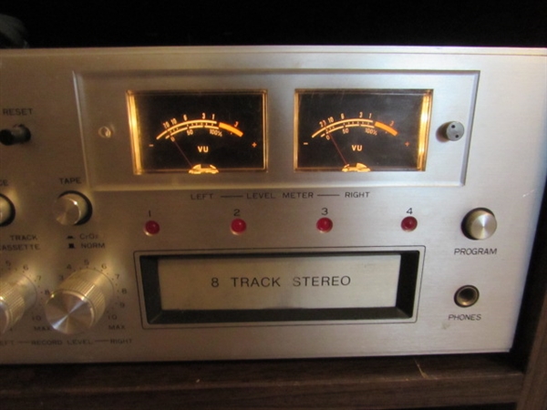 VINTAGE ELECTRO BRAND STEREO SYSTEM & TURNTABLE W/LPS, SPEAKERS & STAND