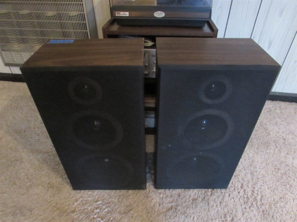 VINTAGE ELECTRO BRAND STEREO SYSTEM & TURNTABLE W/LPS, SPEAKERS & STAND