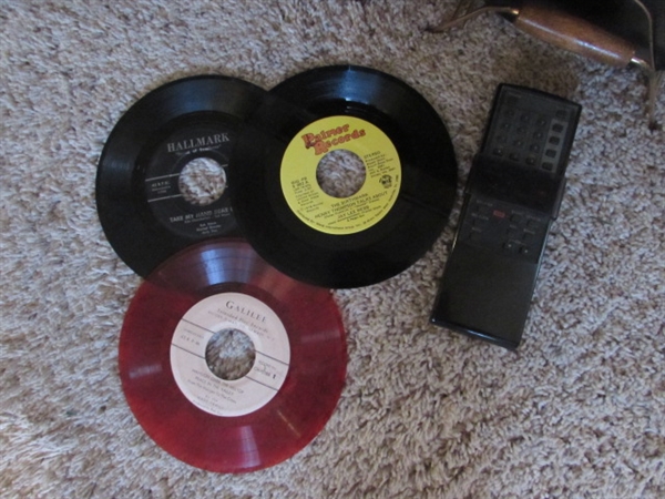 VINTAGE ELECTRO BRAND STEREO SYSTEM & TURNTABLE W/LPS, SPEAKERS & STAND