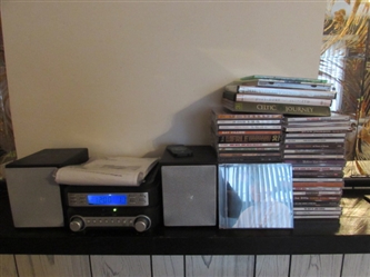 COLLECTION OF MUSIC CDS & MINI CD PLAYER W/SPEAKERS