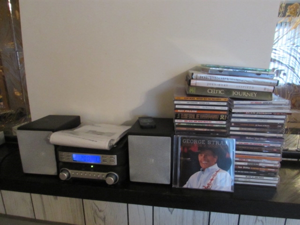 COLLECTION OF MUSIC CD'S & MINI CD PLAYER W/SPEAKERS