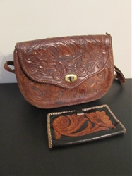 VINTAGE HANDTOOLED LEATHER PURSE & WALLET