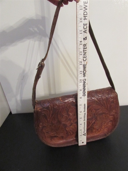 VINTAGE HANDTOOLED LEATHER PURSE & WALLET