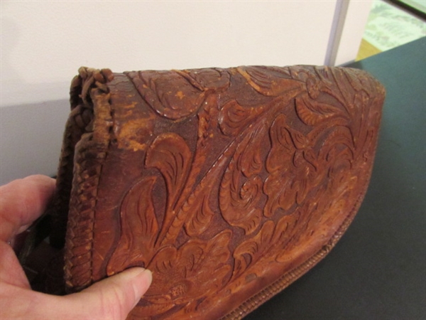 VINTAGE HANDTOOLED LEATHER PURSE & WALLET