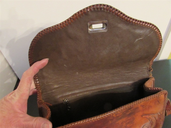 VINTAGE HANDTOOLED LEATHER PURSE & WALLET