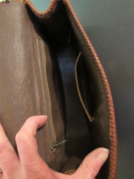 VINTAGE HANDTOOLED LEATHER PURSE & WALLET