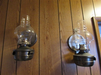PAIR OF WALL SCONCE OIL LAMPS