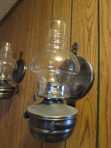 PAIR OF WALL SCONCE OIL LAMPS
