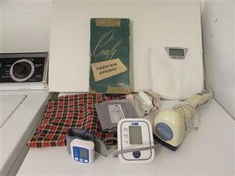 SCALE, BLOOD PRESSURE MONITORS, HEATING PAD & MORE
