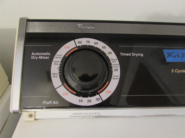 WHIRLPOOL HEAVY DUTY-LARGE CAPACITY ELECTRIC DRYER & LINT LIZARD