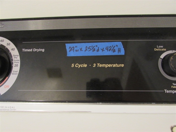 WHIRLPOOL HEAVY DUTY-LARGE CAPACITY ELECTRIC DRYER & LINT LIZARD