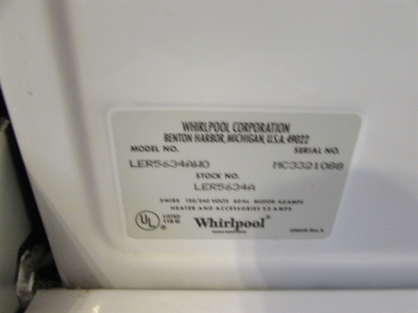 WHIRLPOOL HEAVY DUTY-LARGE CAPACITY ELECTRIC DRYER & LINT LIZARD