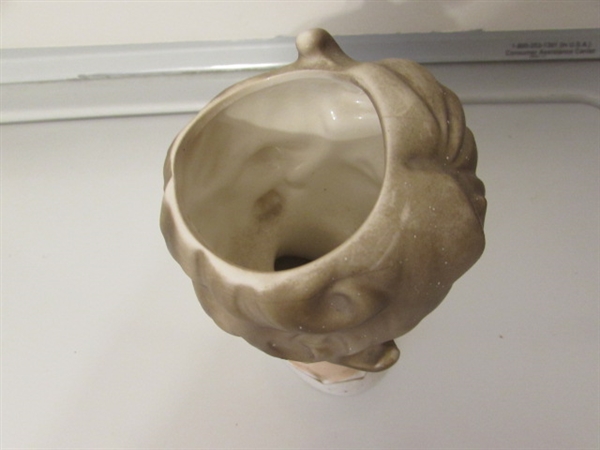 WOODEN BOOKENDS WITH GLOBES & VINTAGE RUBENS HEAD VASE