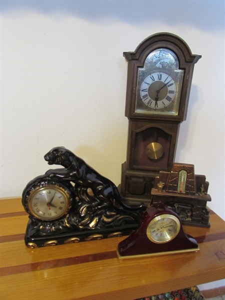 2 VINTAGE ELECTRIC CLOCKS, BATTERY OPERATED CLOCK & THERMOMETER