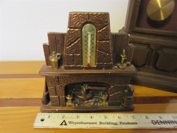 2 VINTAGE ELECTRIC CLOCKS, BATTERY OPERATED CLOCK & THERMOMETER
