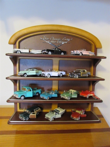 THE CLASSIC CARS OF THE 50'S DIE CAST CARS & DISPLAY SHELF FRANKLIN MINT 1:43 SCALE