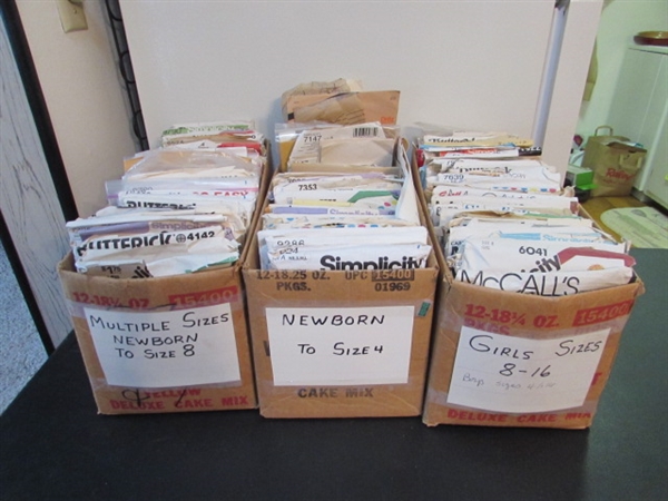 3 BOXES OF VINTAGE SEWING PATTERNS