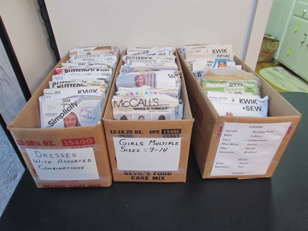 3 BOXES OF VINTAGE SEWING PATTERNS