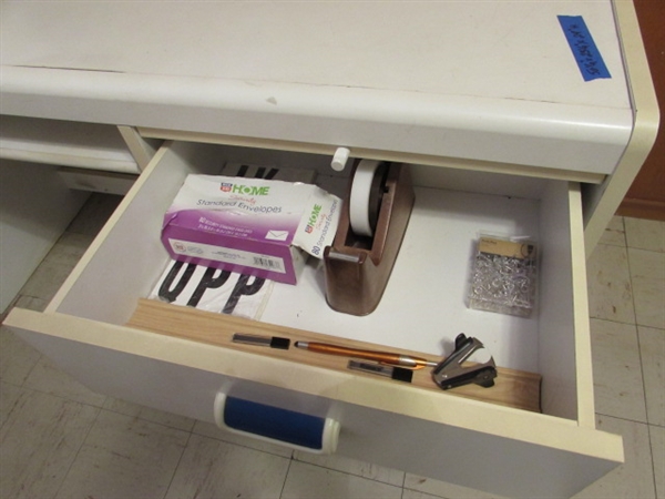 COMPUTER DESK WITH OFFICE SUPPLIES & ROLLING CHAIR