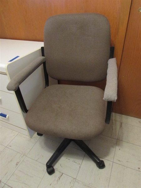 COMPUTER DESK WITH OFFICE SUPPLIES & ROLLING CHAIR